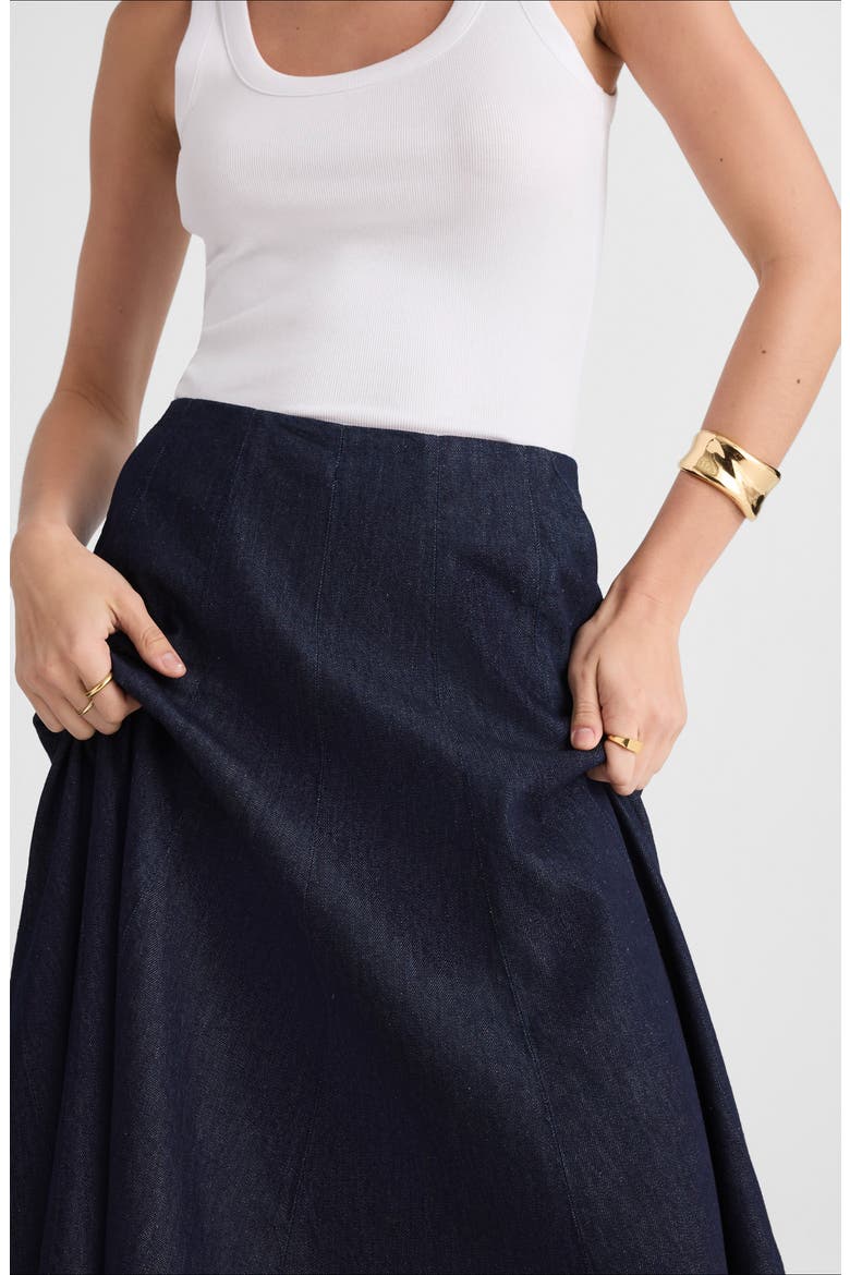 Flared Denim Midi Skirt, Alternate, color, RINSE WASH