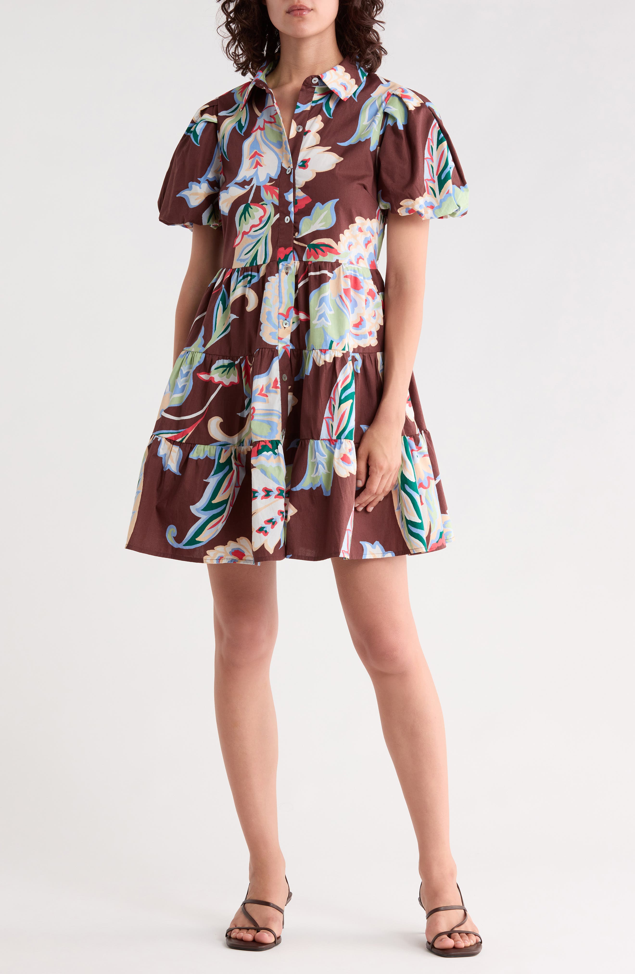 Tiered Puff Sleeve Shirtdress