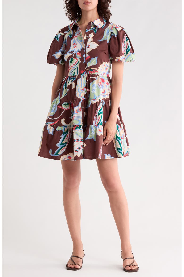 Tiered Puff Sleeve Shirtdress, Main, color, DEEP MAHOGANY