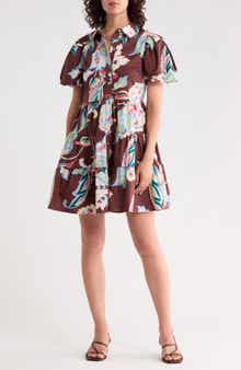 Tiered Puff Sleeve Shirtdress