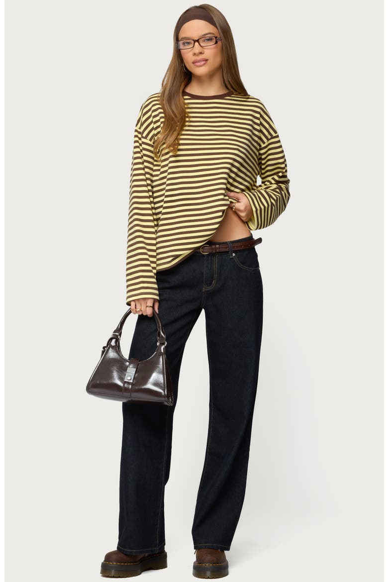 Jodie Oversize Long Sleeve T-Shirt, Alternate, color, BROWN-AND-YELLOW