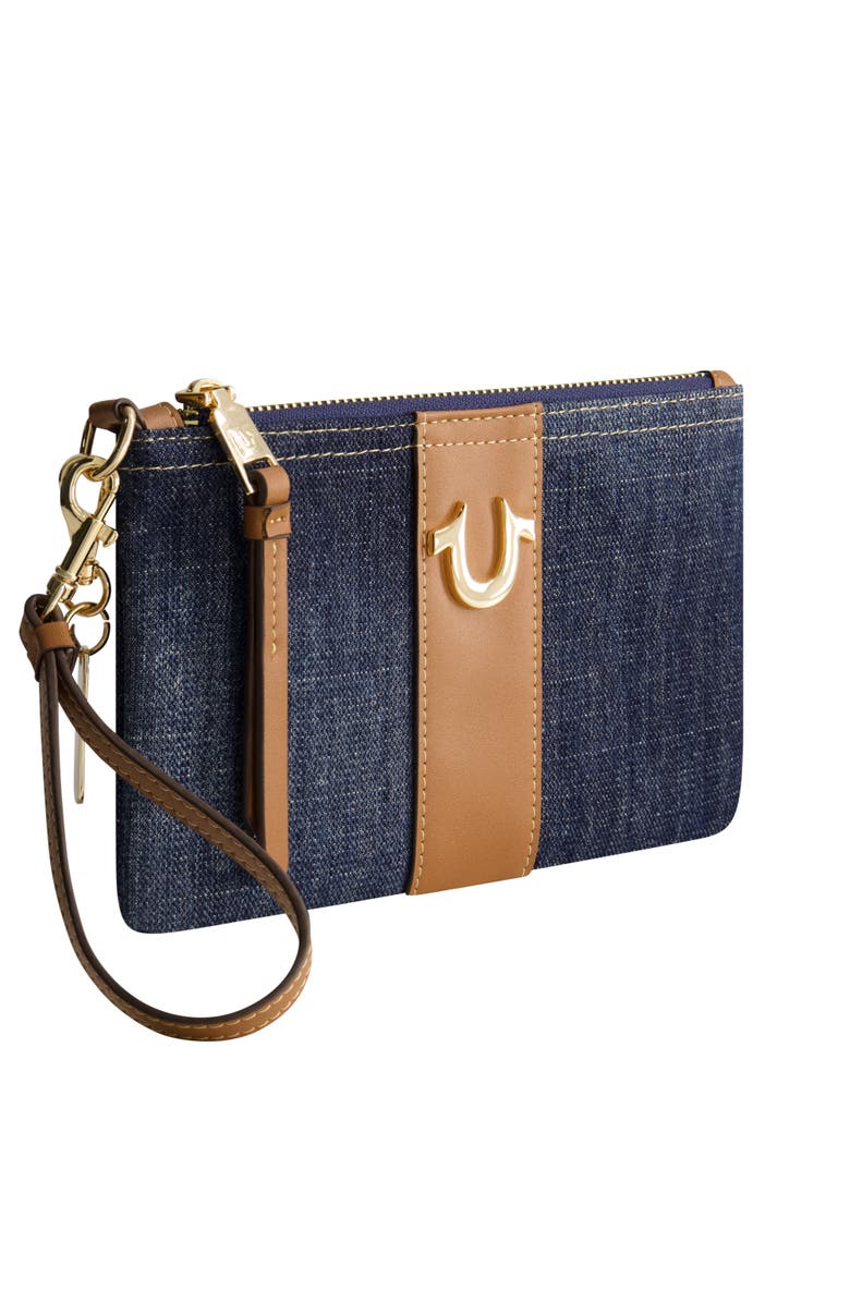True Religion Horseshoe Denim Wristlet Pouch, Alternate, color, Dark Denim