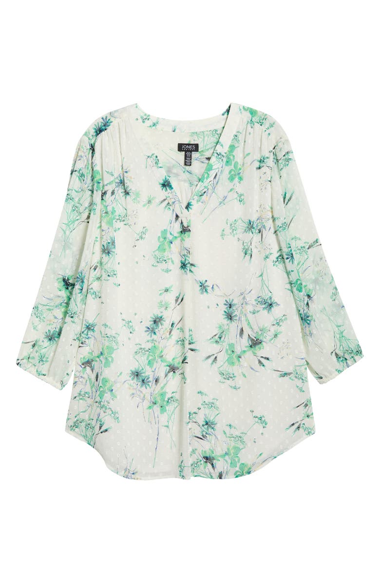 Jones New York Floral Print Clip Dot Top, Main, color, White Sand Multi