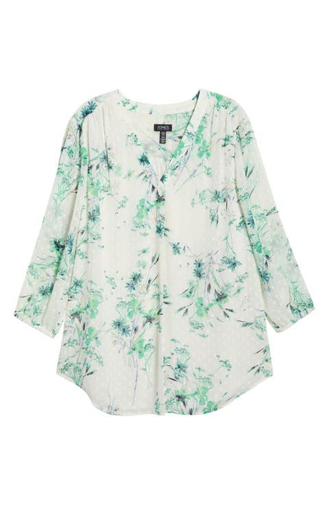 Floral Print Clip Dot Top (Plus)