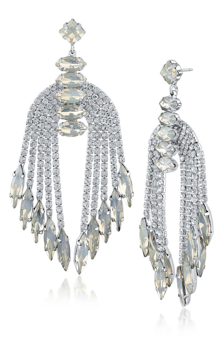 JARDIN Silver-Tone Crystal Fringe Earrings, Main, color, 