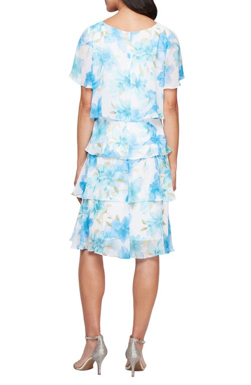 Shop Sl Fashions Floral Print Tiered Dress In Blue/ivory Multi