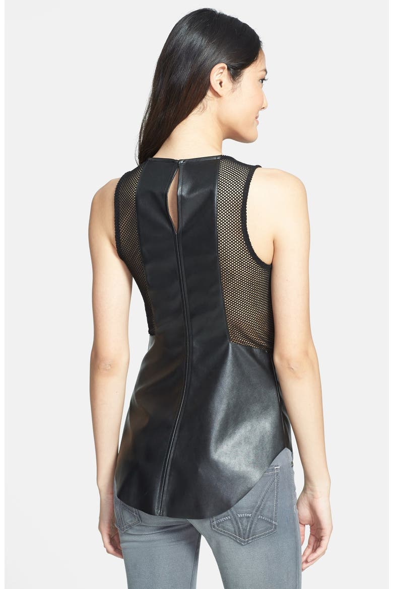 Mesh Inset Faux Leather Tank, Alternate, color, BLACK