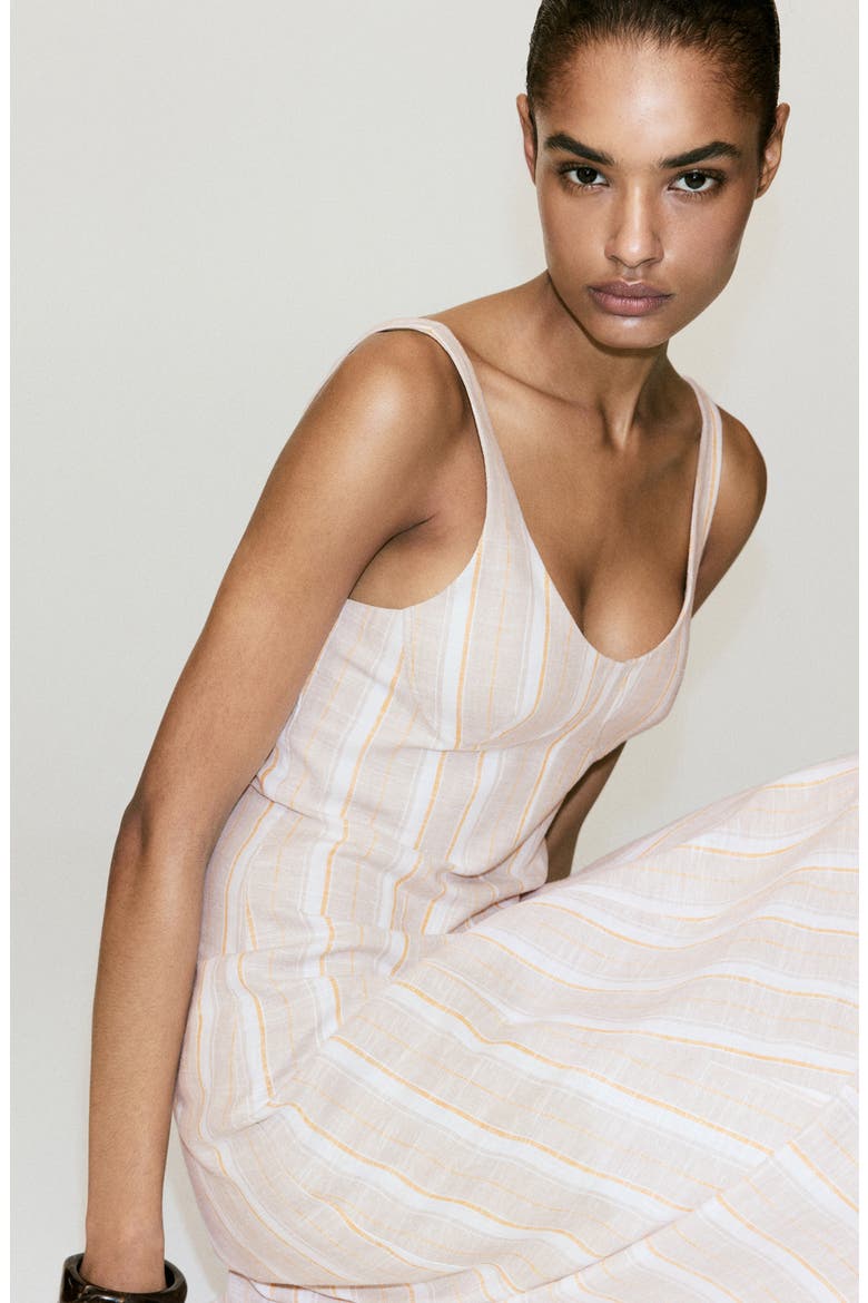 Striped Linen Blend Dress, Alternate, color, LIGHT/ PASTEL GREY