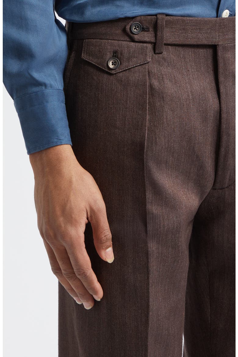 Waverly Single Pleat Tapered Cotton & Linen Trousers, Alternate, color, BROWN
