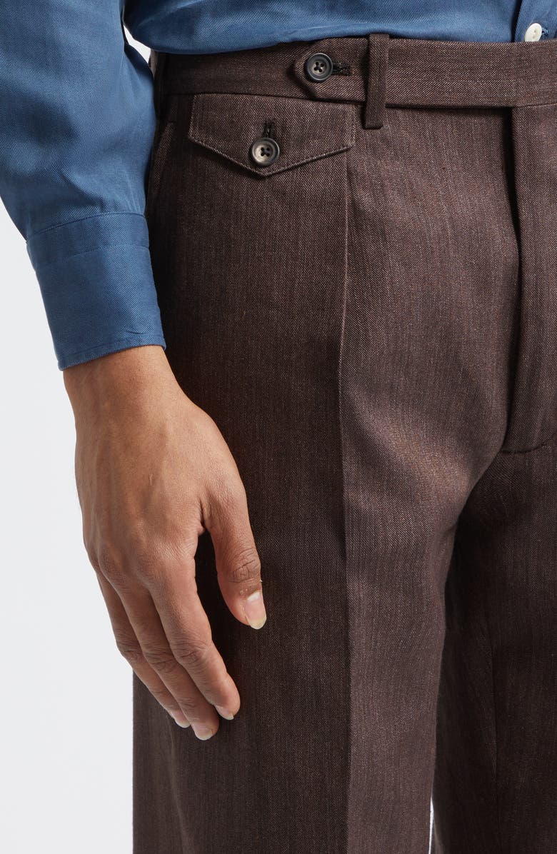 J. Mueser Waverly Single Pleat Tapered Cotton & Linen Trousers, Alternate, color, Brown