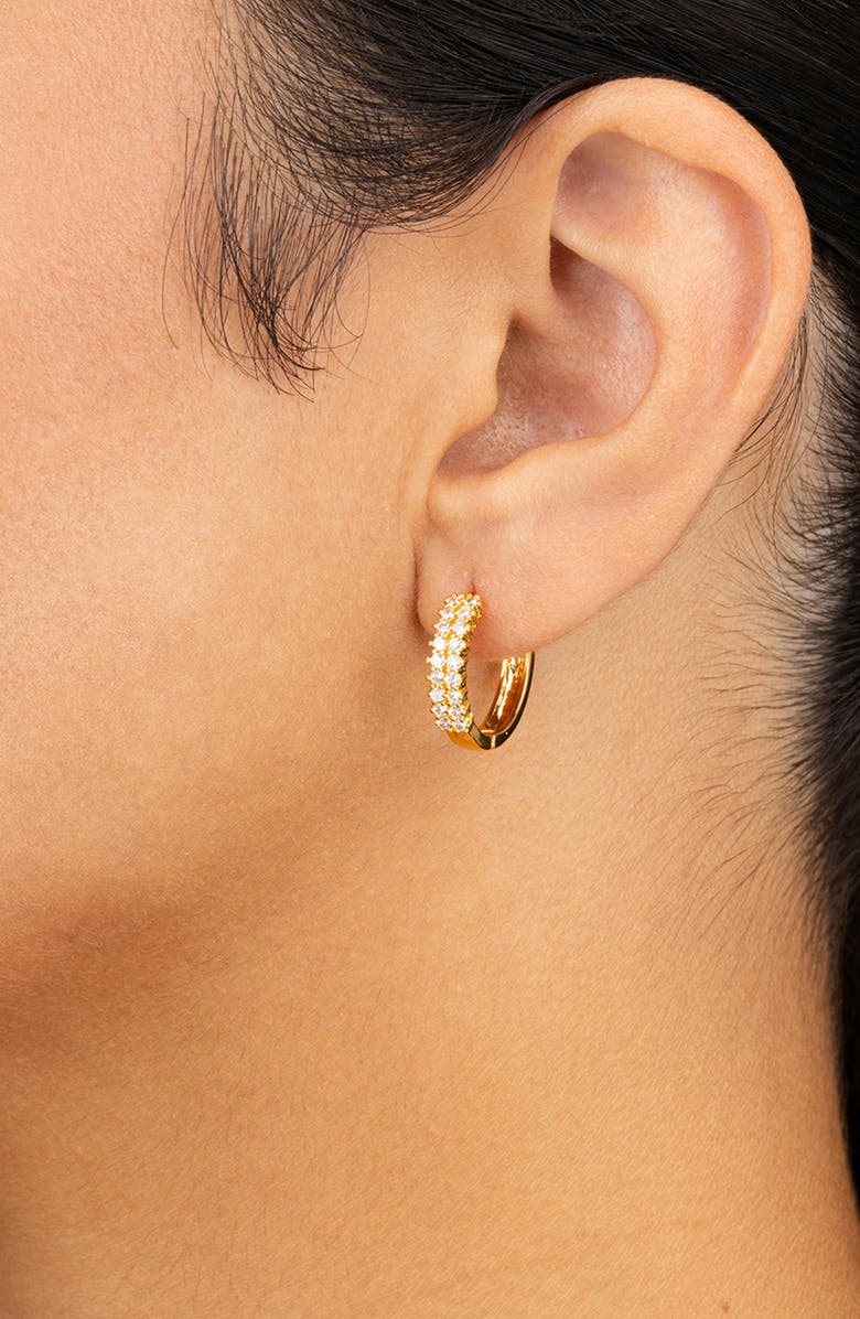 Sterling Forever Ximena Cubic Zirconia Pavé Hoop Earrings, Alternate, color, Gold