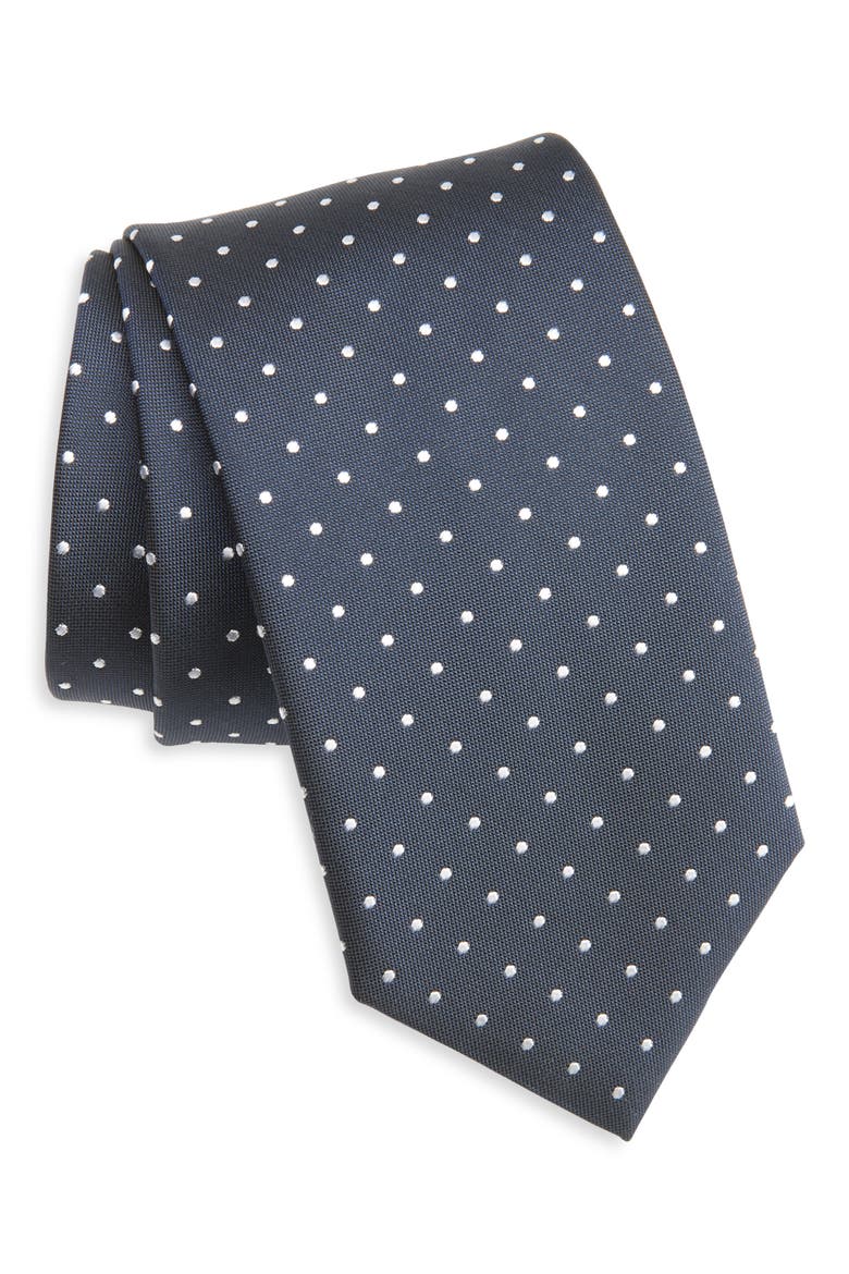 Polka Dot Silk Tie, Main, color, DARK BLUE