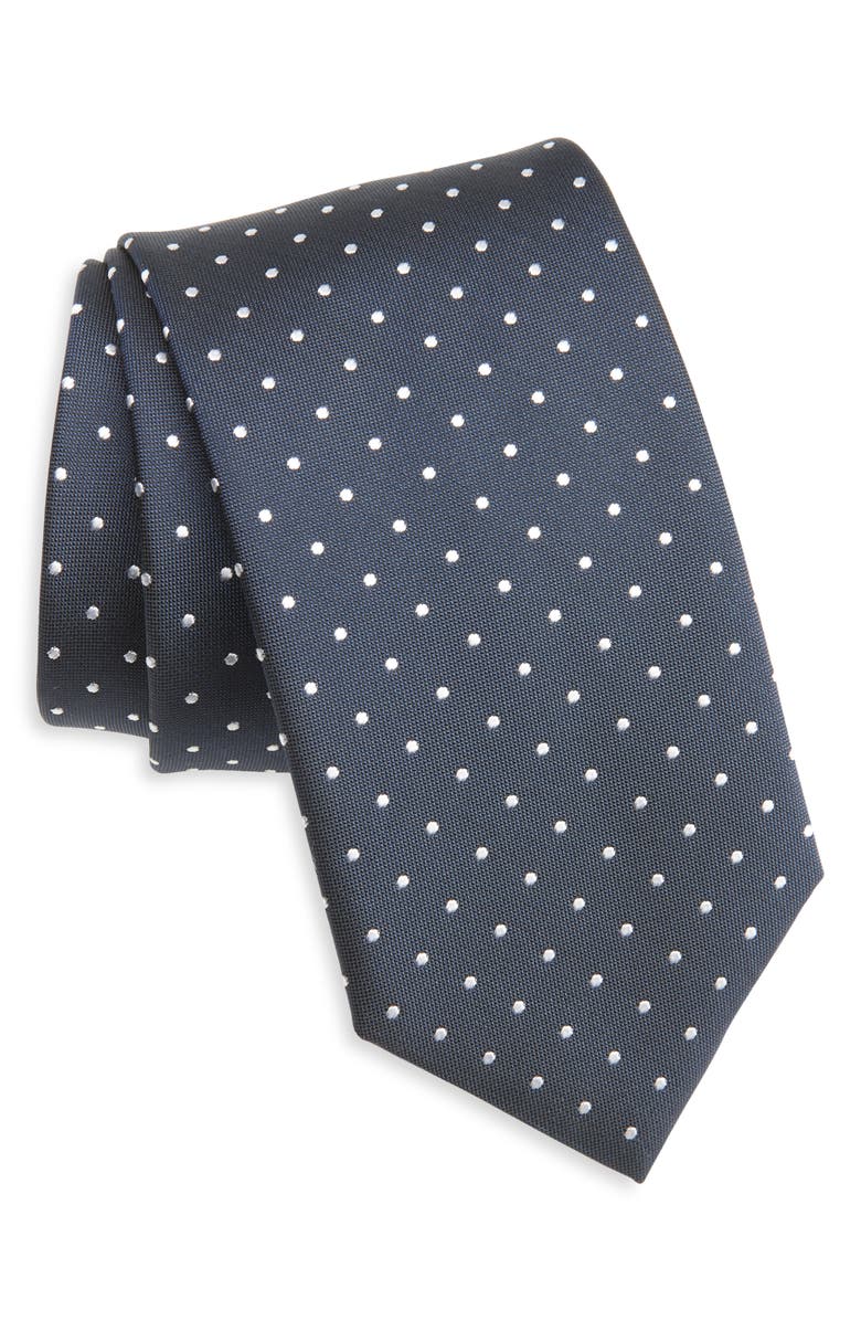BOSS Polka Dot Silk Tie, Main, color, Dark Blue