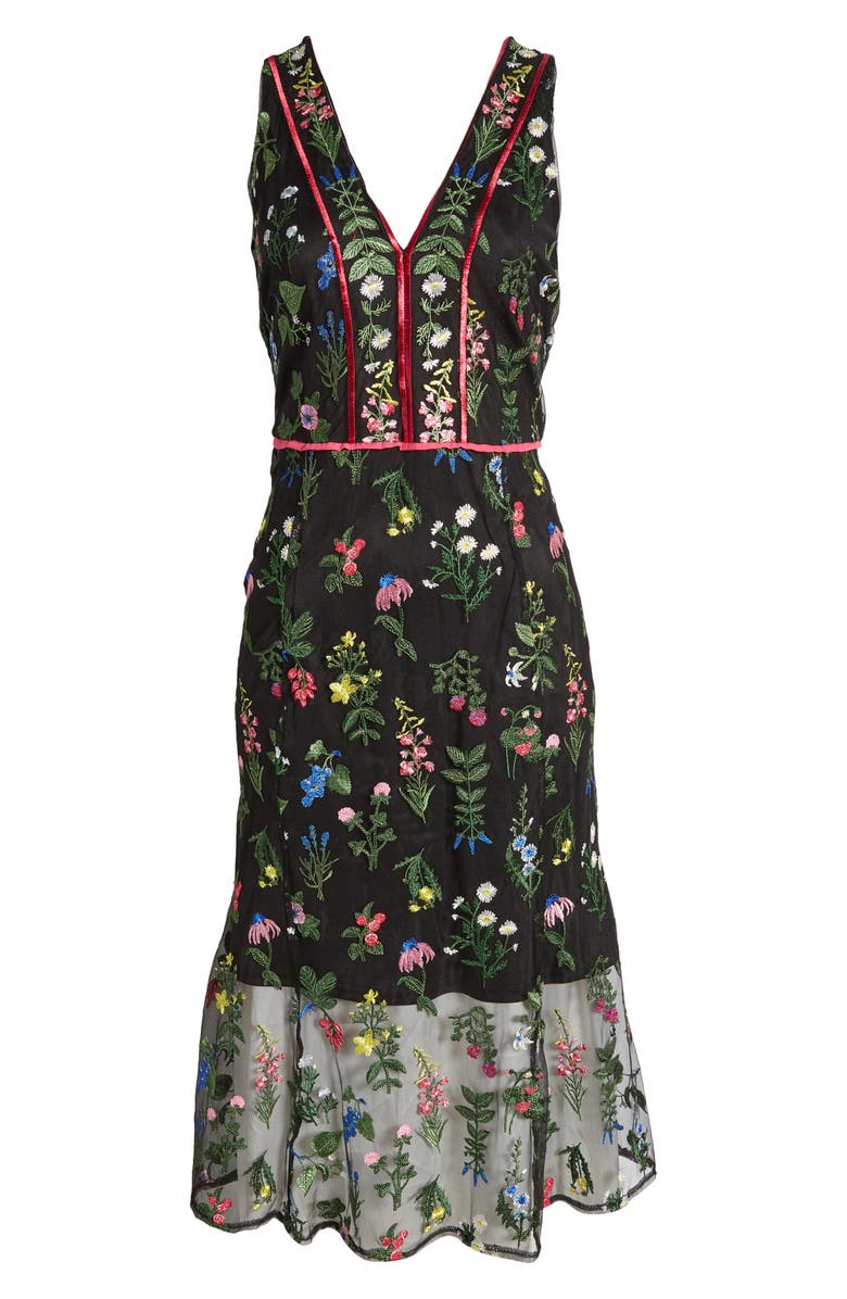 Sam Edelman Botanical Embroidered Semisheer Sleeveless Dress, Alternate, color, Black Multi