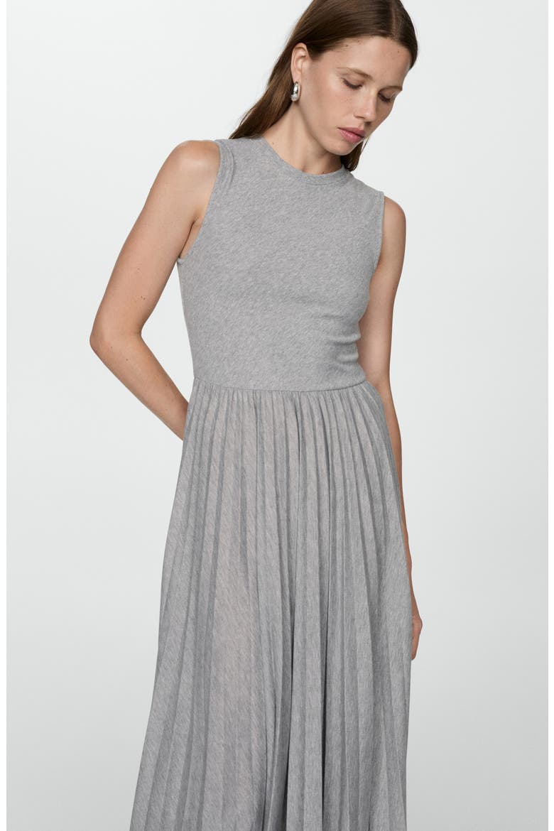 Pleated Heathered Jersey Midi Dress, Alternate, color, MEDIUM HEATHER GREY