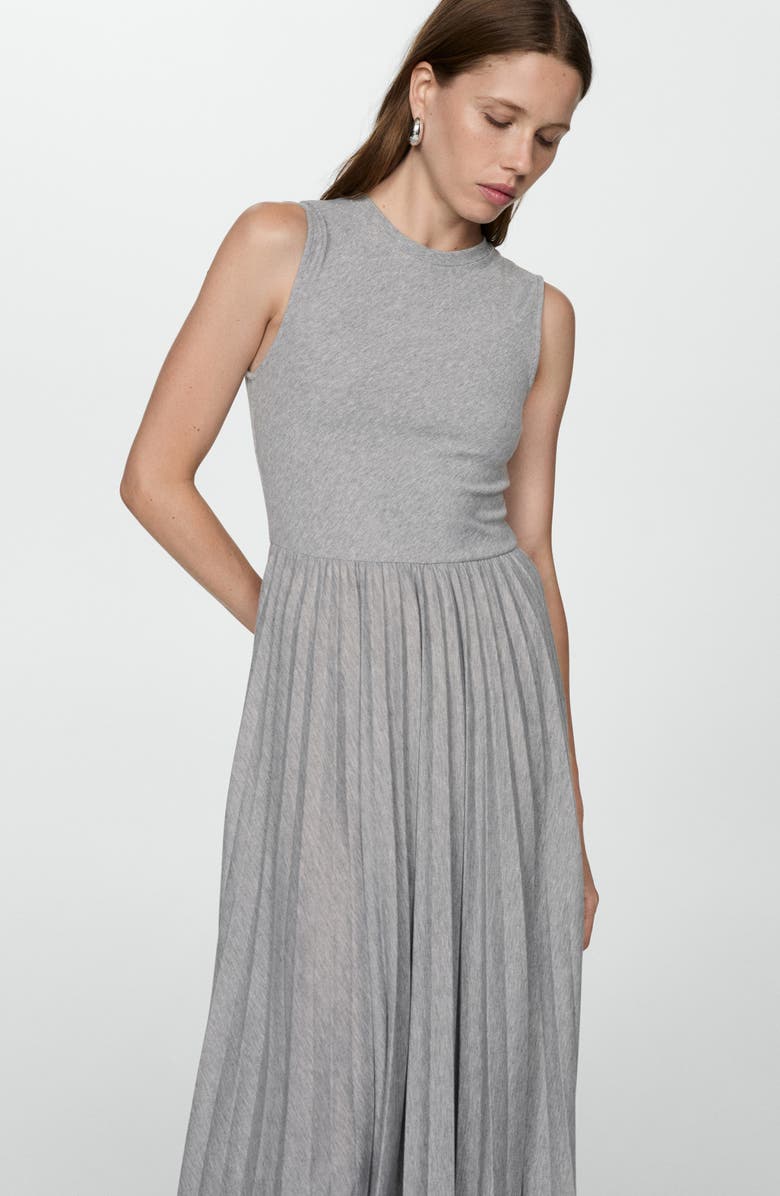 MANGO Pleated Heathered Jersey Midi Dress, Alternate, color, 