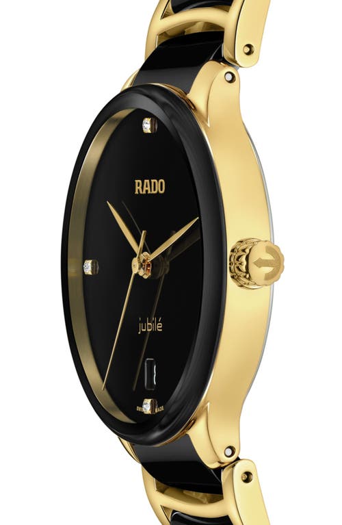 Rado Unisex Swiss Centrix Diamond (1/20 Ct. T.w.) Black Ceramic & Gold Pvd Bracelet Watch 40mm In Black