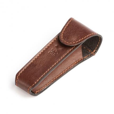 Brown Leather Safety Razor Travel Pouch