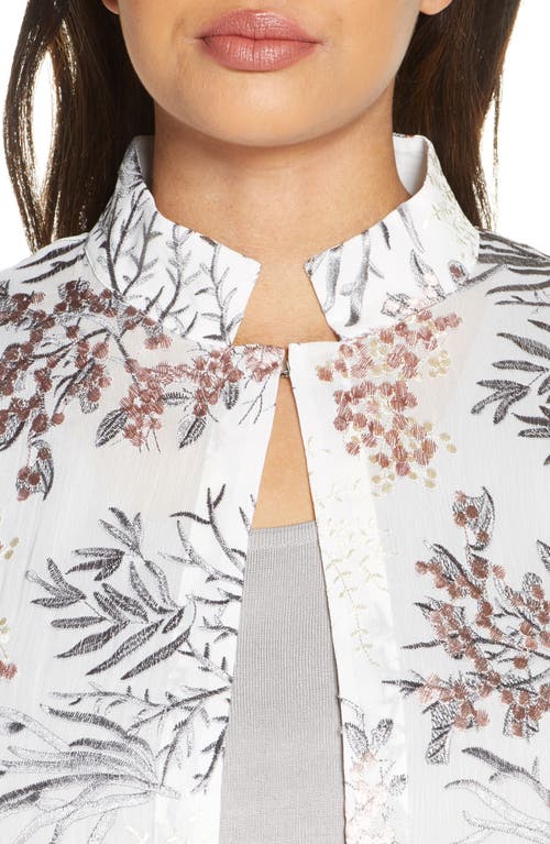 Ming Wang Floral Embroidered Jacket In White/multi