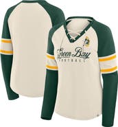FANATICS Women's Fanatics Cream/Green Green Bay Packers Hometown Gridiron Hero Raglan Lace-Up V-Neck Long Sleeve T-Shirt