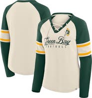 FANATICS Women's Fanatics Cream/Green Green Bay Packers Hometown Gridiron Hero Raglan Lace-Up V-Neck Long Sleeve T-Shirt