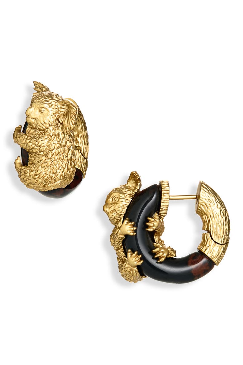 Mira Koala Hoop Earrings, Main, color, GOLD/ RED