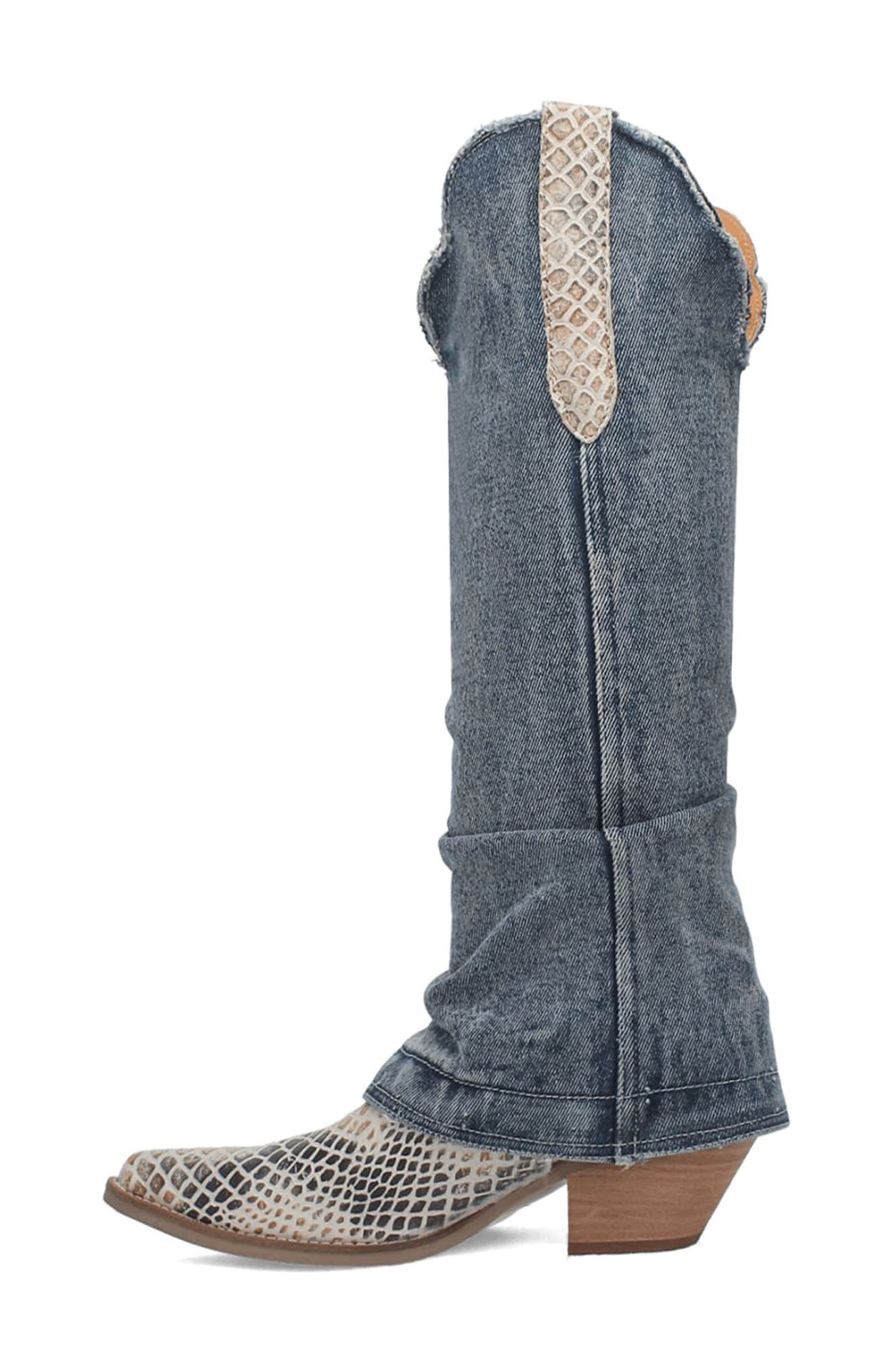Dingo Knee High Denim & Snakeskin Embossed Western Boot, Alternate, color, Blue