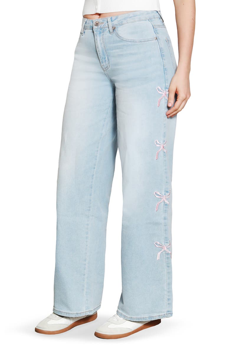 Bow Embroidered '90s Wide Leg Jeans, Alternate, color, LIGHT WASH