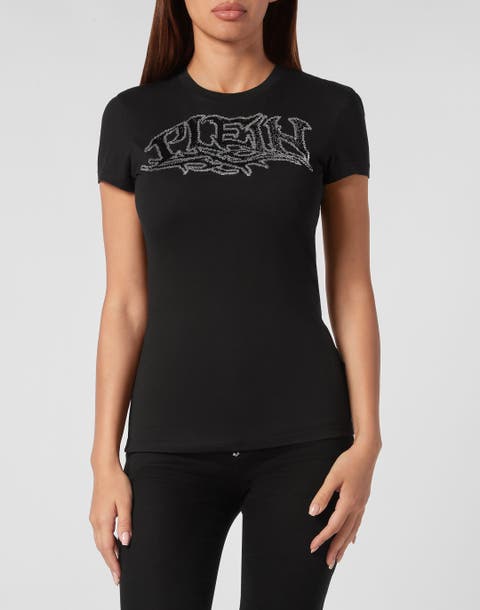 T-Shirt Round Neck Sexy Pure Fit Crystal Women