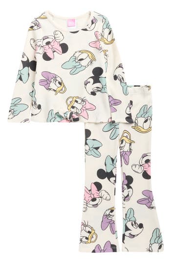 Assorted Kids' Minnie Mouse & Daisy Waffle Knit Long Sleeve T-shirt & Wide Leg Leggings Set In White