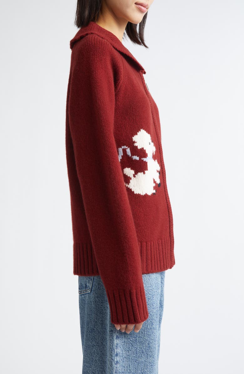 Tanner Fletcher Gender Inclusive Wellington Poodle Full Zip Wool Cardigan, Alternate, color, Oxblood