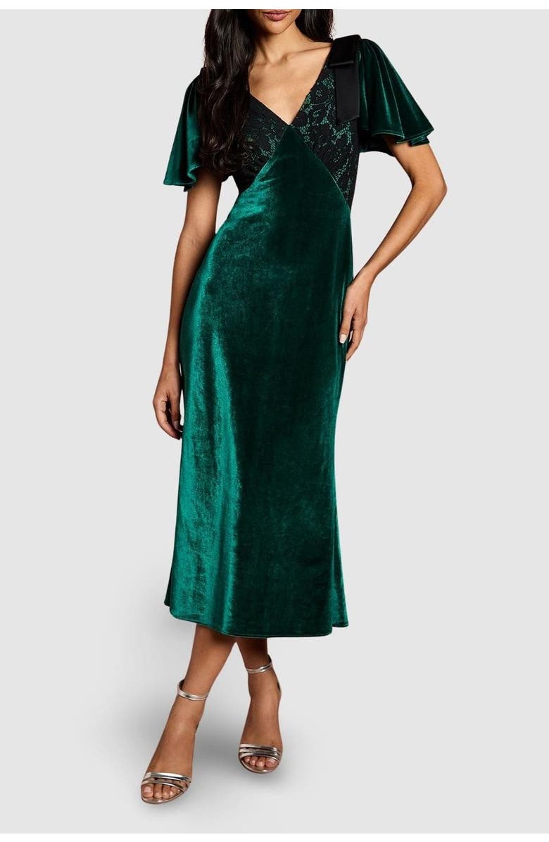 Coast Velvet Lace Mix Short Sleeve Midi Dress, Alternate, color,