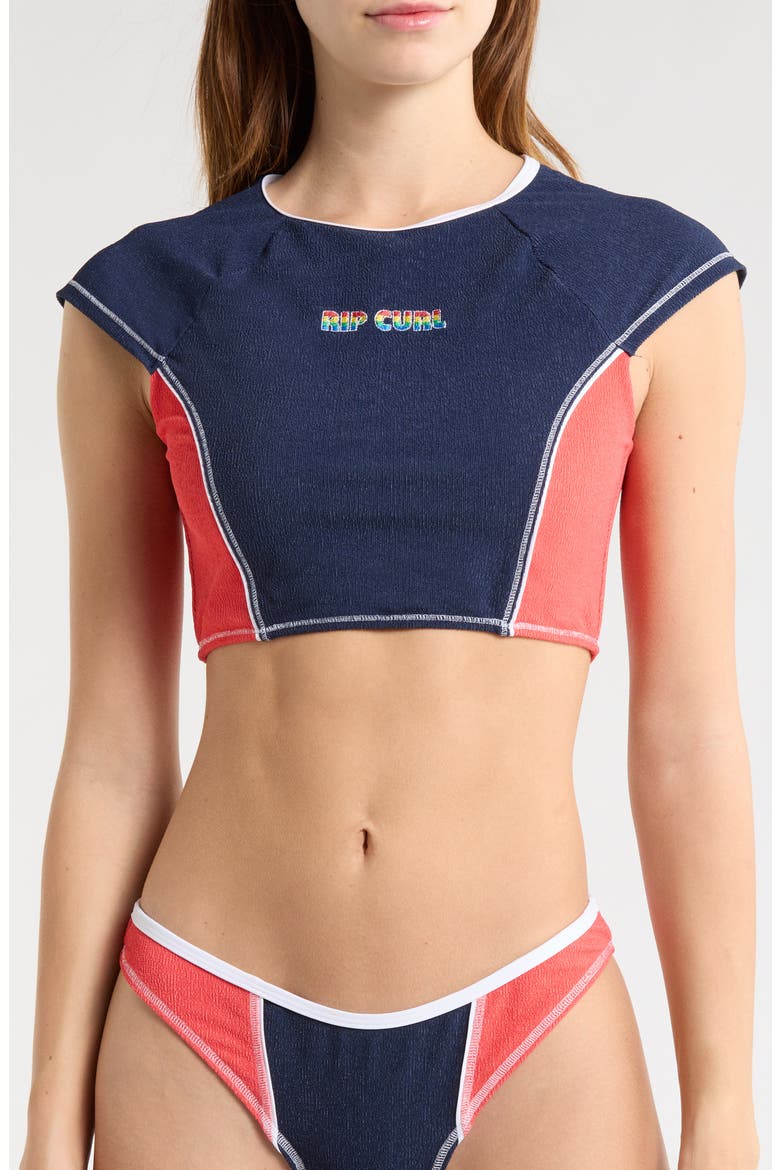 Surf Tide Short Sleeve Crop Rashguard, Main, color, DARK NAVY