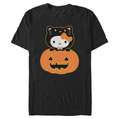 Men's Hello Kitty Halloween Pumpkin and Kitty  Graphic T-Shirt