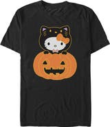 Hello Kitty Men's Hello Kitty Halloween Pumpkin and Kitty  Graphic T-Shirt