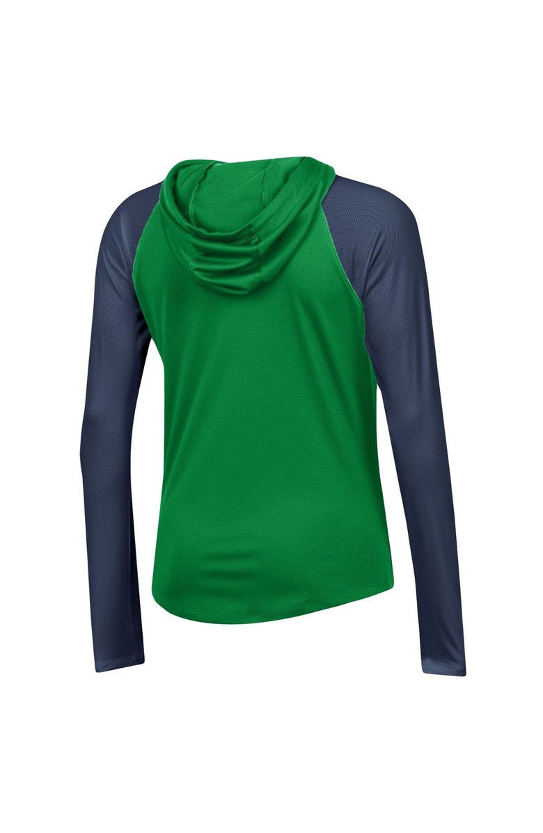 Under Armour Women's Under Armour Green Notre Dame Fighting Irish Gameday Mesh Performance Raglan Hooded Long Sleeve T-Shirt, Alternate, color, 