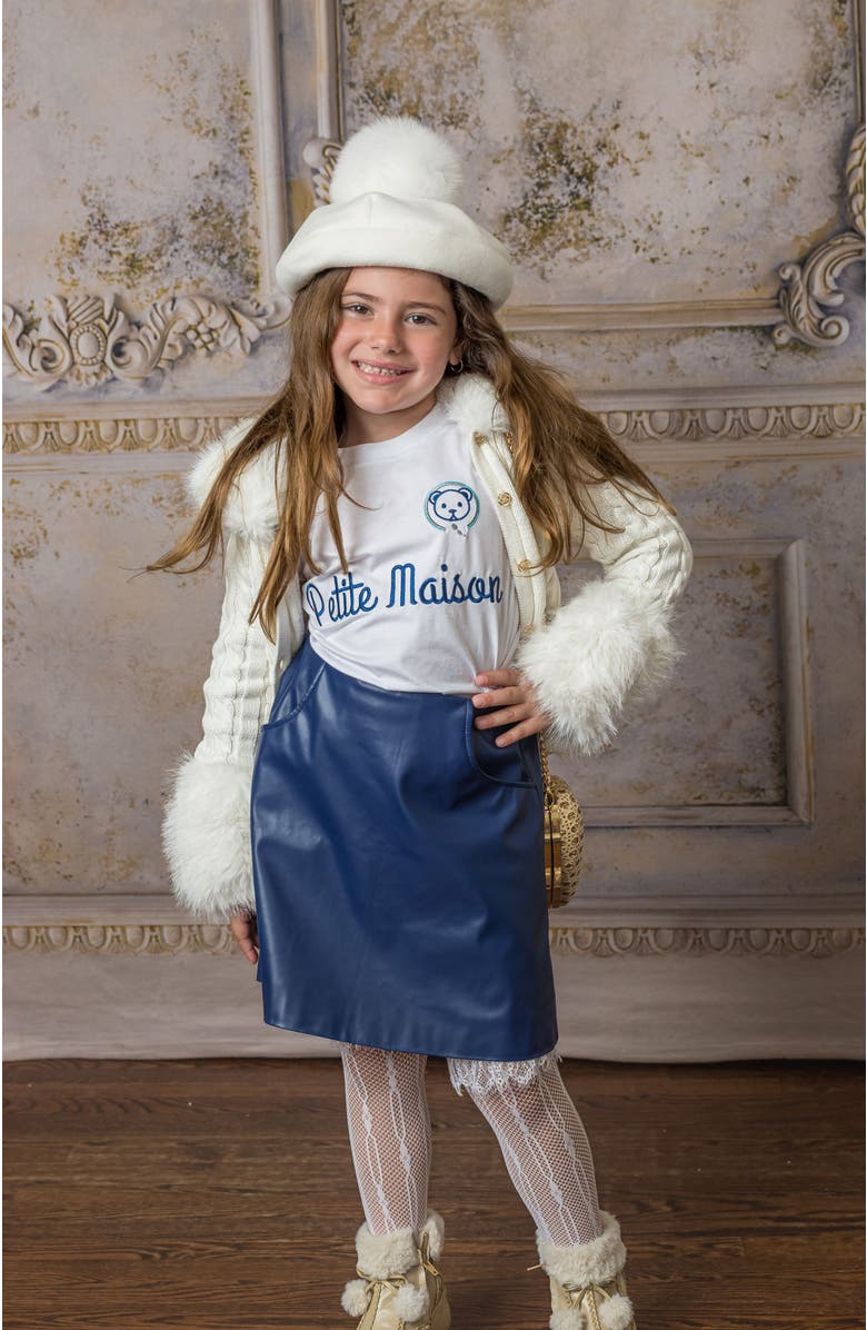 Petite Maison Kids Petite Maison Navy Logo Pima Cotton T-Shirt, Alternate, color, White With Navy