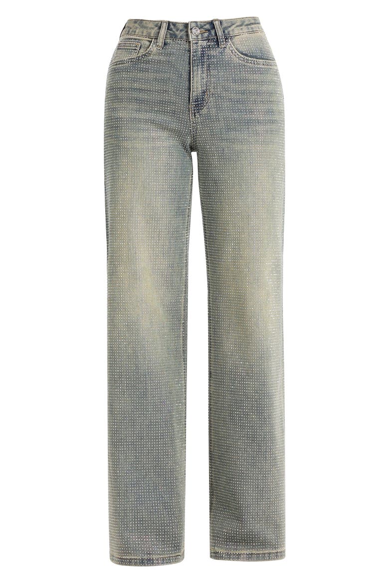 Embellished High Waist Wide Leg Jeans, Alternate, color, GREEN