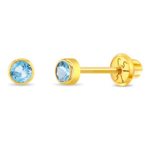 14k Tiny Cubic Zirconia Birthstone Earrings