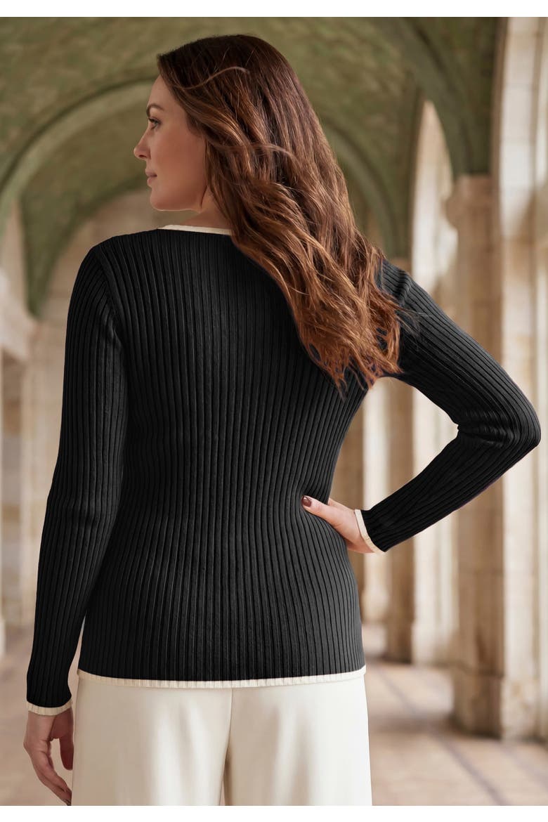 Ribbed Keyhole Pullover Sweater, Alternate, color, BLACK