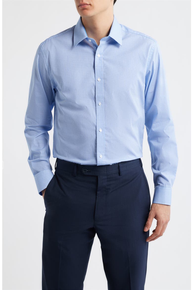 Paris Modern Fit Light Blue Geometric Print Cotton Dress Shirt, Main, color, BLUE