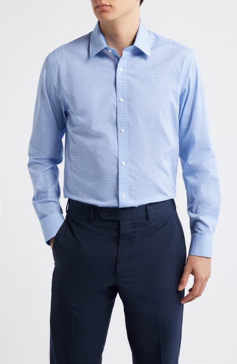 Paris Modern Fit Light Blue Geometric Print Cotton Dress Shirt (Regular & Big)