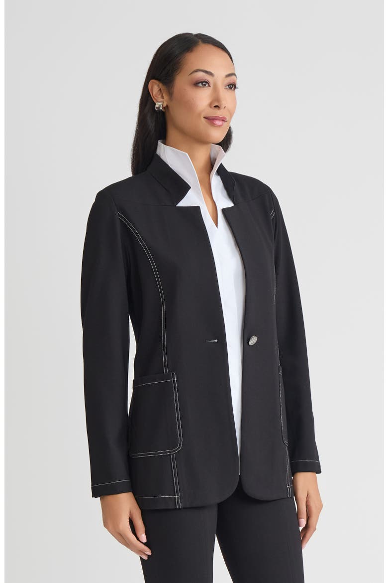 Tailored LuxeStretch Ponte Single Button Blazer, Alternate, color, Biscotti/Black