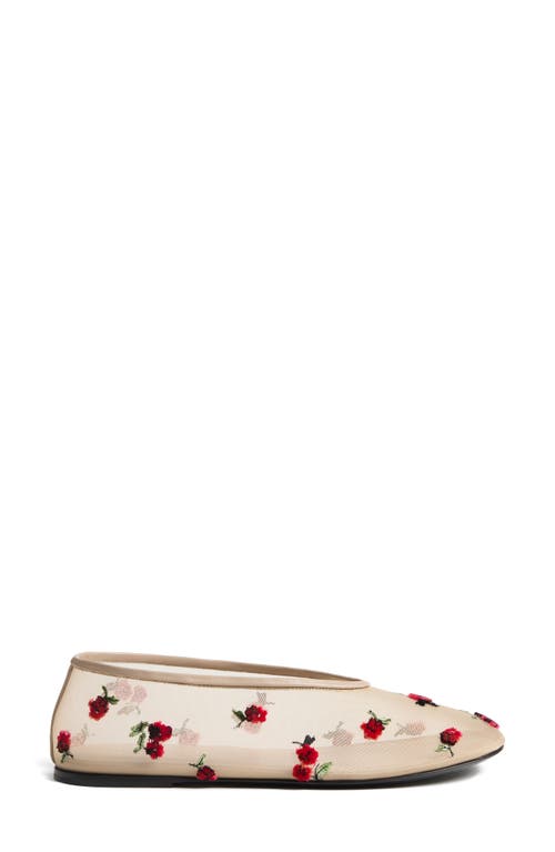 Khaite Marcy Raspberry-embroidered Mesh Flats In Multi