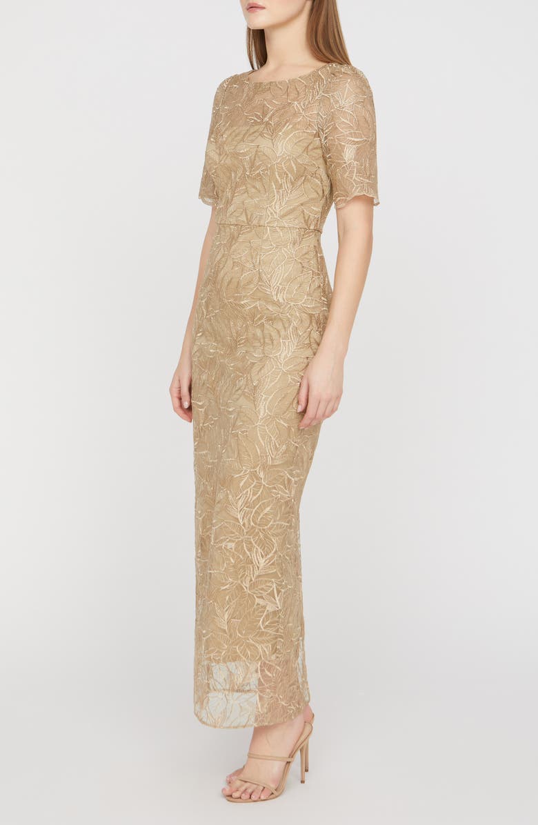 JS Collections Berlin Embroidered Cocktail Dress, Alternate, color, Gold