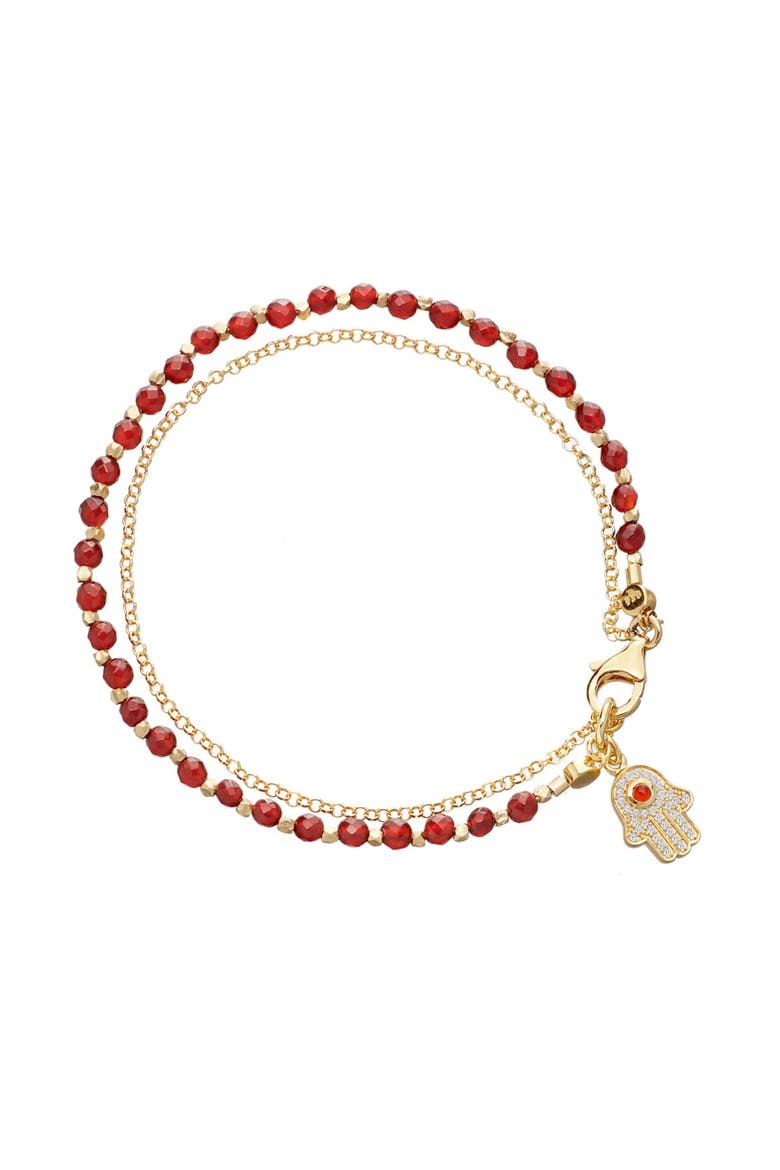 Gold Fine Biography Red Carnelian Hamsa Hand Bracelet, Main, color, Red Carnelian Hamsa Hand
