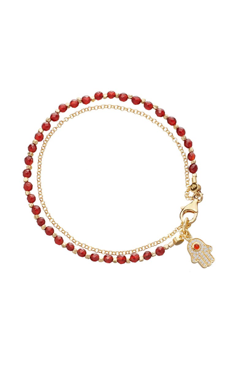 Astley Clarke Gold Fine Biography Red Carnelian Hamsa Hand Bracelet, Main, color, Red Carnelian Hamsa Hand