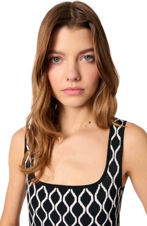 Maje Jacquard Knit Midi Dress In Black/white
