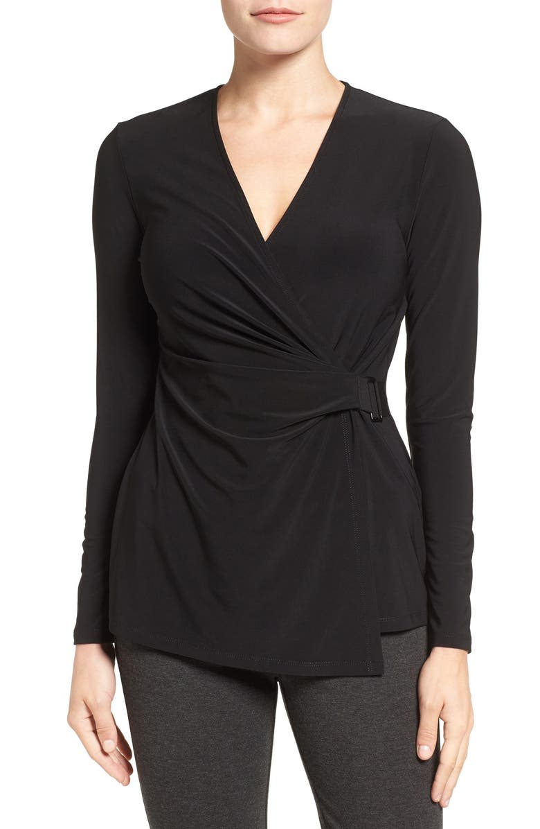 Anne Klein Buckle Wrap Top, Main, color, 