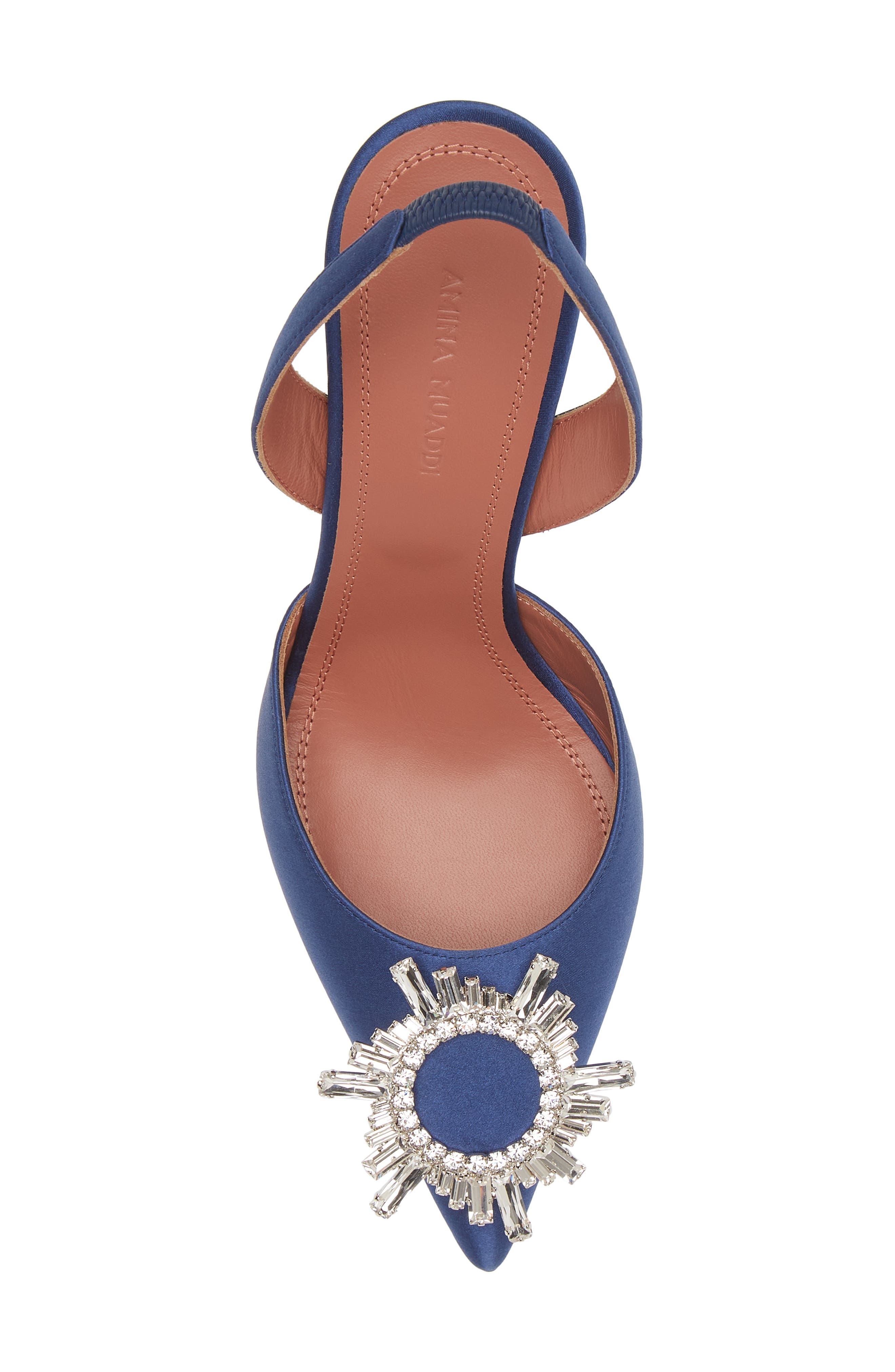 Amina Muaddi Begum Crystal Pointed Toe Slingback Pump, Alternate, color, Navy Blue